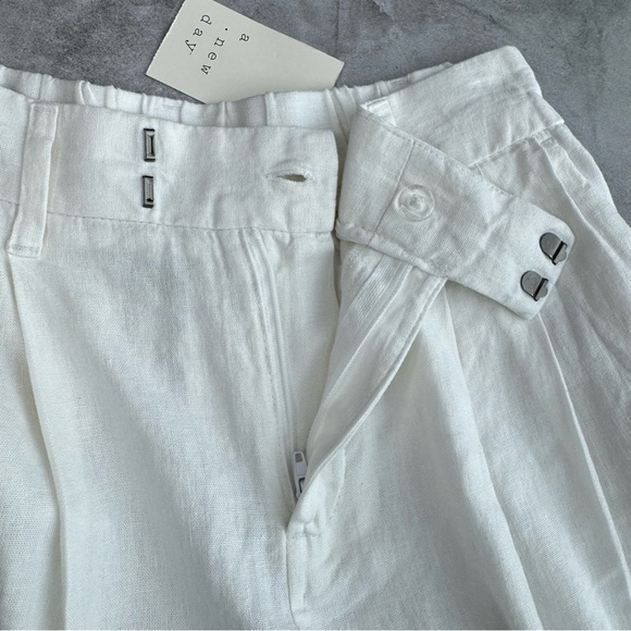 A NEW DAY Tailored Linen Blend Short 2 White High Rise Pleated Summer Neutral - Picture 5 of 12